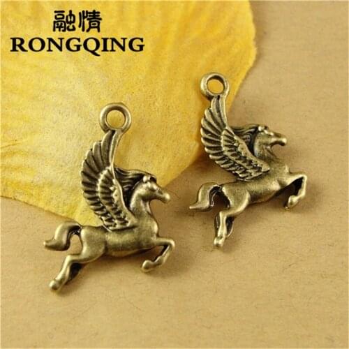 RONGQING 100pcs/lot 17*15MM Antique Bronze Pegasus Charms Fairy Tale Pendant Hand Made Jewelry Accessories
