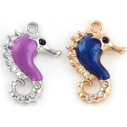 10pcs/lot Sea Horse Rhinestone Dangle Handmade Charms Pendant DIY for Bracelet Necklace Bag