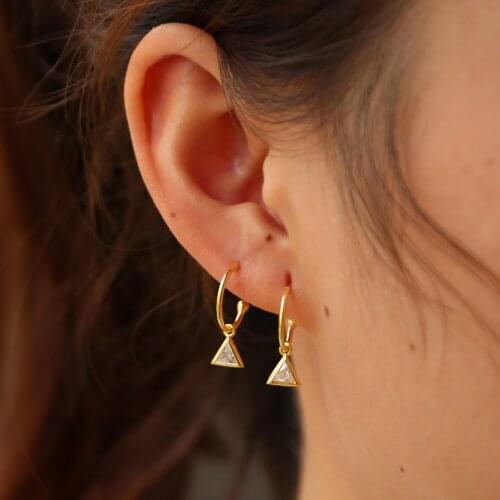 Simple new triangle dangle earring shinny 925 sterling silver jewelry geometric punk polished earrings for ladies fashion bijoux