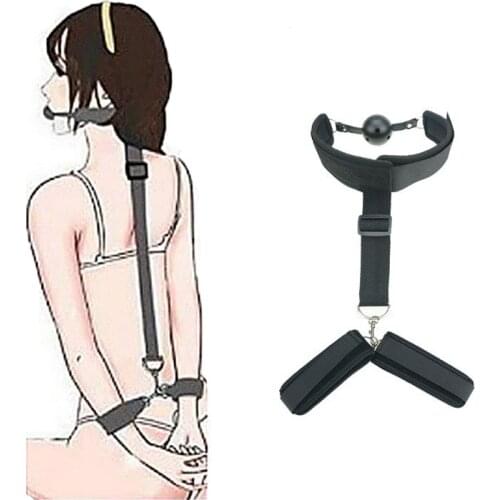 Bdsm Adult Sex Toys for Unisex Adjustable Bondage Restraints Nylon Handcuffs with Breathable Ball Gag Fetish Fantasy