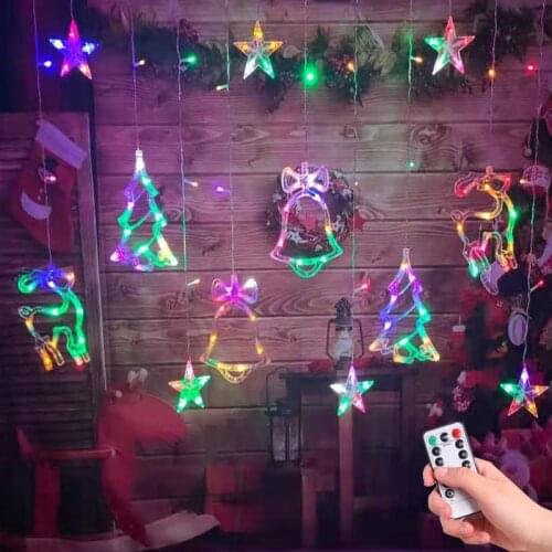 Christmas Decoration Deer Bells Curtain Light LED Christmas Garland String Fairy Lights Outdoor For Home Wedding Party