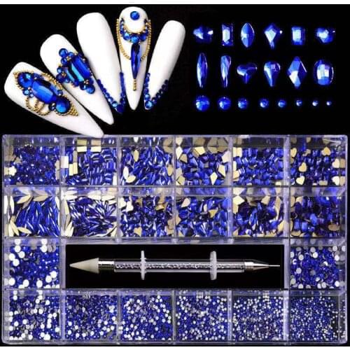 Sapphire AB Nail Art DIY Nail Art Decorations 3D Flat Glass Nail Art Rhinestone Fancy Crystal Stone