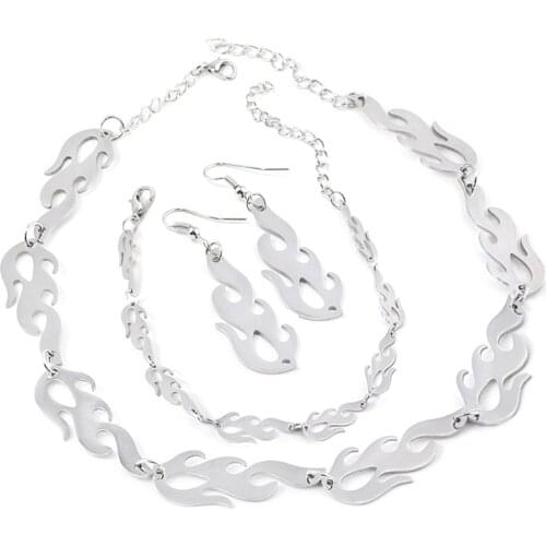 SG Punk Flame Necklaces Clavicle Hip Hop Flame Rock Chain Bracelets Oorbellen Collar Metal Lady Girl Choker Fashion Jewelry