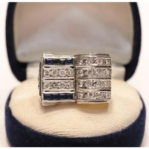 OLD VINTAGE 18K AND 8K GOLD MIXED NATURAL DIAMOND AND SAPPHIRE DECORATED RING