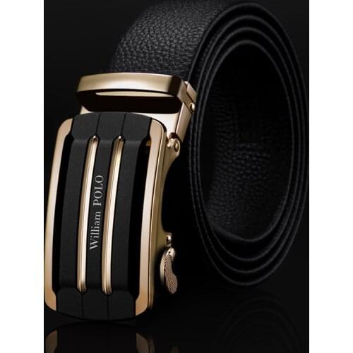 WilliamPolo high-end mens belt real leather metal automatic buckle belt 18255-57p