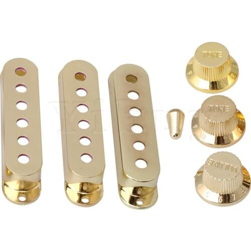Yibuy 3 Pieces 48/50/52mm Golden Pickup Cover & 1V2T Black Knob for Electric Guitars
