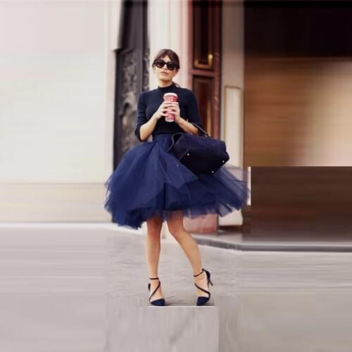 Dark Blue Puffy Tutu Skirts Womens 2016 New Arrival Knee Length A Line Tulle Skirt Ball Gown High Street Chic Midi Skirt