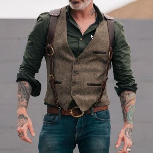 Suit Vest Mens Business Casual V Neck Vest Men Slim Retro Waistcoat For Men Wedding European Style Brand Mens Brown Vest MY392