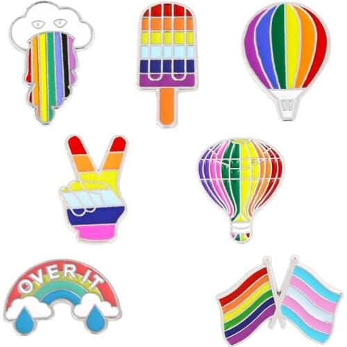 Pins personality creative rainbow cloud brooch hot air balloon alloy badge wild rainbow flag brooch bag hat clothing accessories