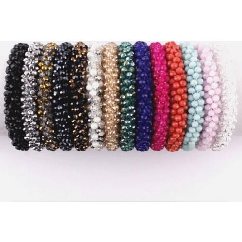 ZWPON Fashion Spiral Thick Faceted Beaded Bracelets & Bangles Women Fashion Weave Glass Bead Stretch Bangles Female Jewelry