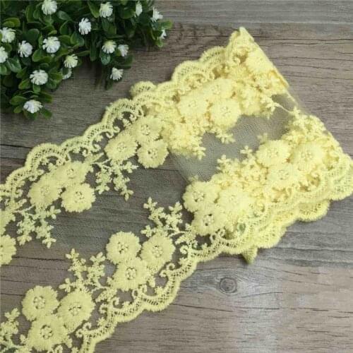 1 Yard Yellow Scalloped Double Edge Blossom Embroidered Lace Trim Ribbon Applique Sewing Craft Crochet Vintage Bridal Dress