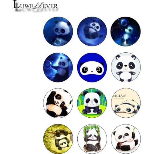 10mm 14mm 16mm 12mm 20mm 25mm 409 12pcs/lot Panda Mix Round Glass Cabochons Jewelry Findings 18mm Snap Button Charm Bracelet