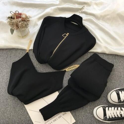 Casual 2021 Spring Autumn Women Sets Knitted Outerwear Coats with Tanks and Elastic Waist Pencil Pant 3 Piece Set Solid Clothes