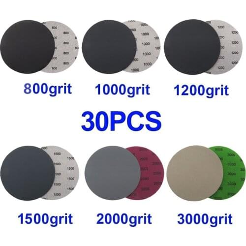 30Pcs 5 Inch Waterproof Sanding Discs Hook & Loop 125mm Wet And Dry Sandpaper 800-3000 Grit For Woodwoking Polishing