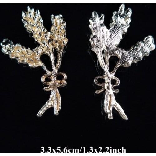 50pcs Wheat Alloy Metal Rhinestone Applique Flatback Crop Pendant Brooch Bracelet Hairpin Hairwear For Wedding Brides Dress