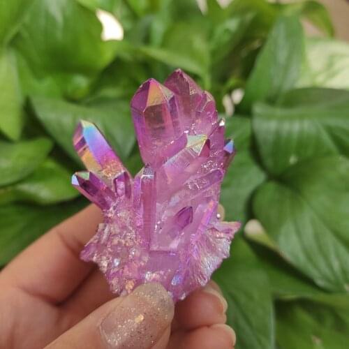 60-70g natural Angel Aura crystal cluster violet electroplating Titanium coating quartz cluster Healing