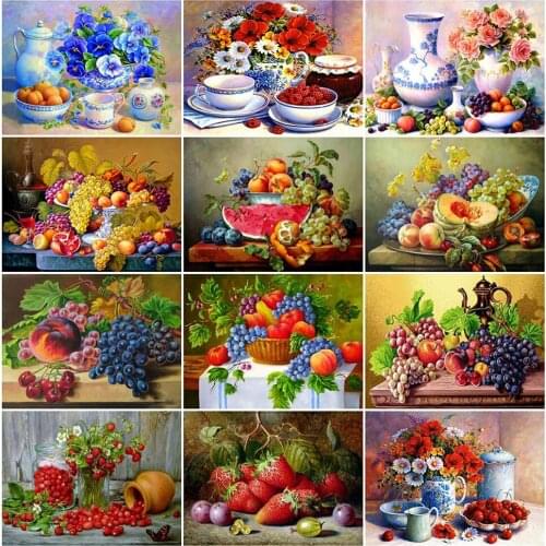 DIY Diamond Painting Fruit Full Round Diamond Embroidery Flowers Raspberry Picture Diamond Mosaic Kitchen Decor