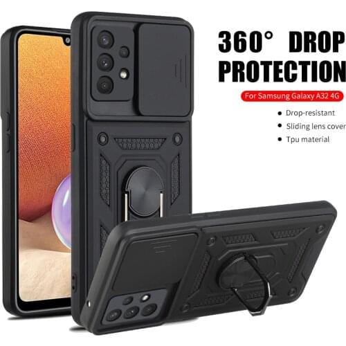 Car Magnetic Holder Ring Armor Shockproof Coque For Samsung Galaxy A12 A22 A32 A42 A52 A72 2021 Push Pull Camera Protection Case