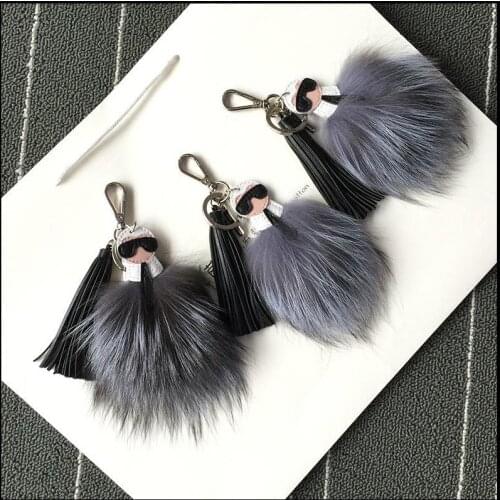 Car Key Chain For Men/Women Luxury Real Fox Fur Keyring Pendant With Tassel Charm Bag Holder Car Ornaments Accessories Keychains