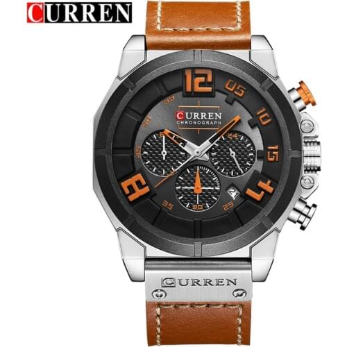 CURREN Top Brand Men Fashion Chronograph Quartz Watches Mens Leather Military Sport Wrist watch Male 24 Hours Date Analog Clock