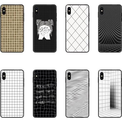 Diy Colorful Printing Black Soft TPU Black And White Grid For iPhone 11 12 Pro Max Plus Pro X XS Max XR 8 7 6S SE 5 5C 5S SE