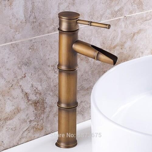 Black antique retro single hole basin faucet copper color brass waterfall bathroom basin faucet vessel long bamboo faucet