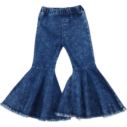 Toddler Baby Girl Flared Jeans Blue Bell-bottom High-waist Basic Denim Pants Spring Fall Outfit for 2-7 Years Old