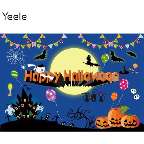 Yeele Photocall Halloween Backdrop Moon Witch Banner Bats Pumpkin Portrait Background Photography For Photo Studio Photographic