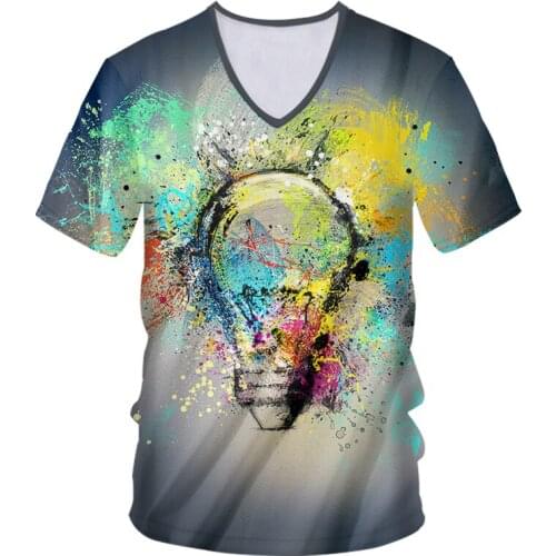 IFPD EU Size New Fashion V Neck T-shirt 3d Printed Colorful Color Paint Bulb Tshirt Unisex Man/womans Short Sleeve Tees Tops