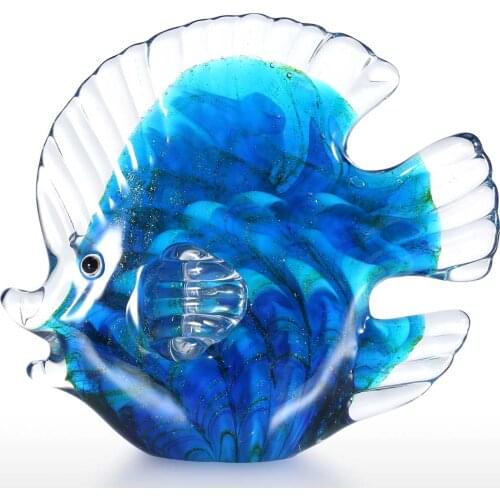 Blue Tropical Fish Glass Sculpture Home Decoration Glass Fish Ornament Gift Art Craft Glass Sculpture For Home Office