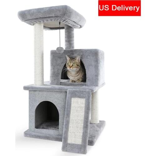 Cat Tree Play Toys with Sisal Board and Rest Perches & 2 Plush Condos 2 Colors fast shipping