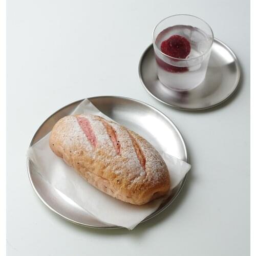 Stainless Steel Metal Tray Korean Style Frosted Dinner Plate Net Red Photo Metal Simple Round Coffee Dessert Plate