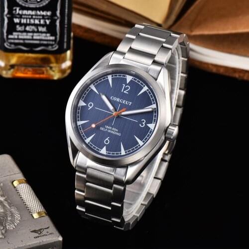 Corgeut 41mm men clock blue dial Automatic Mechanical Sapphire crystal bracelet mens wristwatch luxury top brand