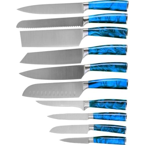 10 Pcs Knife Set Kitchen Cooking Knife Set Super Sharp Blade High Carbon Stainless Steel Slicing Bread Knives with Resin Handle