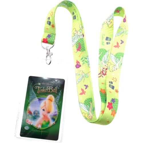 New 1pcs cartoon Tinker bell green cute Card Holder Identity Badge with Lanyard Neck Strap Card Bus ID Holders With Key Chain