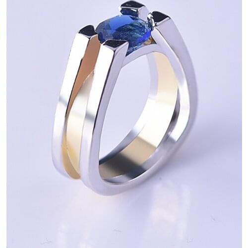 2021 New Exquisite Two Tone Engagement Ring For Women Men Silver Plated Blue Zircon Fashion Jewelry Hot Party Friends Gifts