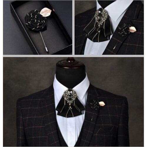 New Free Shipping fashion casual Mens male Headdress tie groom wedding Rhinestone collar Club MC pocket towel long needle tie