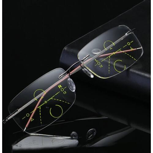 Rimless Progressive Multifocal Multifocus Multi focus Reading Glasses Transition Men Eyewear Hyperopia Presbyopia Reade FML