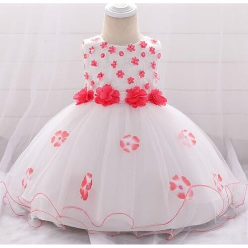 Infant Girl Clothes Beads Bow Tulle Newborn Baptism Dress Baby Girls Party Princess Christening Dresses Birthday Outfits 0-24M