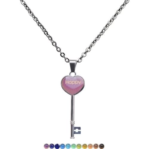 Temperature Change Necklace with Stainless Steel Chain Heart Key Shaped Pendant Mood Emotion Feeling Necklace Jewelry