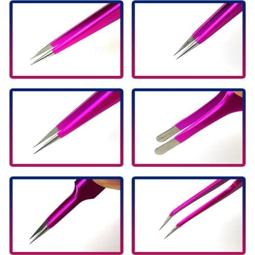 Stainless Steel Tweezers Birds Nest Hair Picking Tool Grafting Eyelashes Nail Art Phone Repair Pointed Elbow Clip