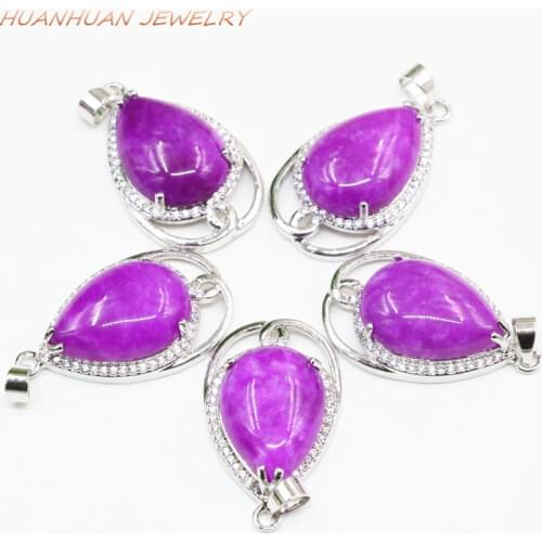 17x28mm Silver-Color Stainless Steel Drop Pendant Natural Red Jades Stone Zircon Inlay Chain Necklaces & Pendants Jewelry B3335