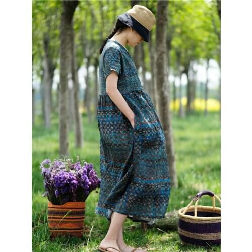 Ramie Cool And Refreshing Green System Colour Small Wave Point V Lead Waist Tether Easy Dress Robe 190728