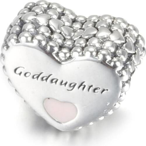 Authentic S925 Bead DIY Jewelry Heart Goddaughter Charms fit Lady Bracelet Bangle