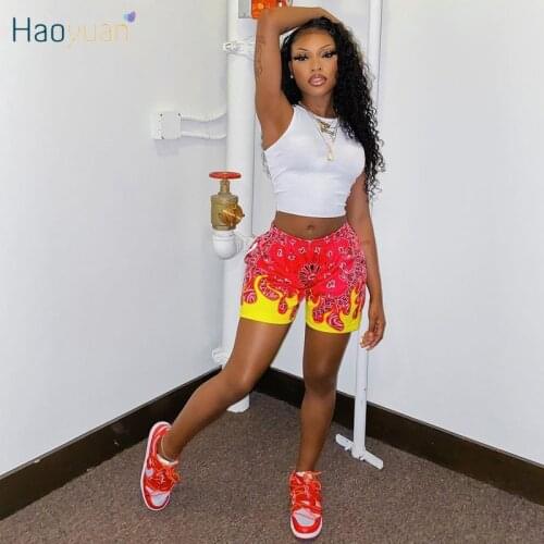 HAOYUAN Sexy Two Piece Set Sleeveless Vest Crop Top Bandana Shorts Women Fashion Clothing for Summer Streetwear Club Outfits