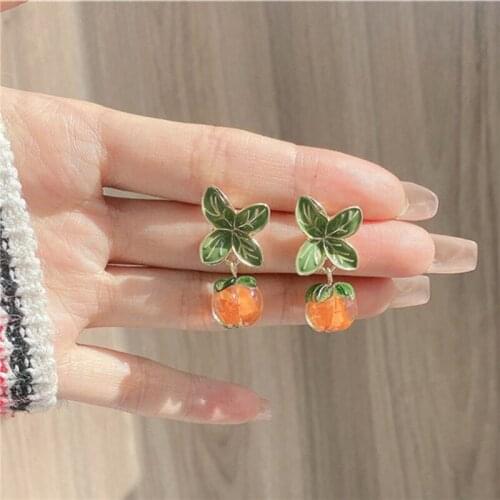 Glass Persimmon Drops Of Glaze Flower Earrings Fashionable Joker Retro Geometric Stud Earrings Women Jewelry