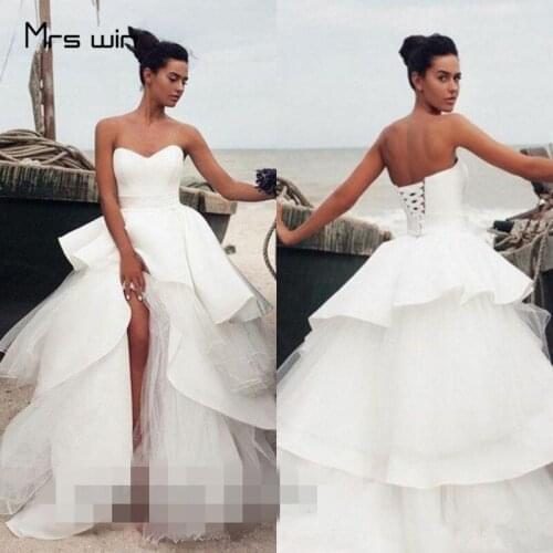 Mrs win Wedding Dress Boho Strapless Wedding Dresses Plus Size Women Vestido De Noiva Tiered Wedding Ball Gowns 2019 HR047