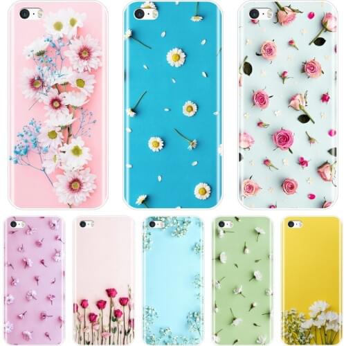Phone Case For iPhone 5 5C 5S SE 4 4S Silicone Soft Rose Flower Floral Yellow Pink Blue Green Back Cover For Apple iPhone 4 5 S