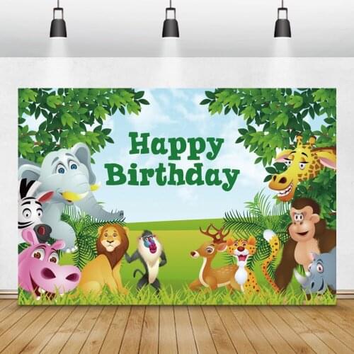 Tropical Safri Forest Animals Grassland Happy Birthday Party Kid Custome Photo Backdrops Photo Background Photozone Photophone