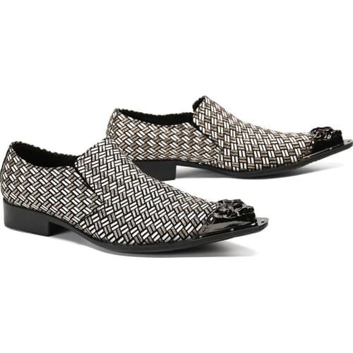 Fashion Luxury Steel Toe Shoes Elegant Men Sapato Social Glitter Weave Pattern Formal Party Wedding Men Shoes Big Size 38-47